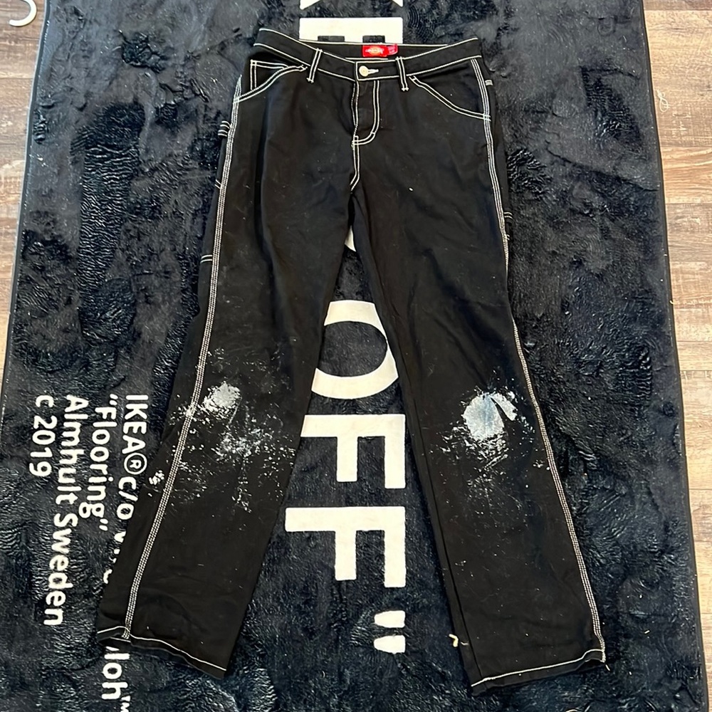 Black dickies painter pants with white stitching